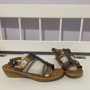 Minnetonka bronze wedge sandal